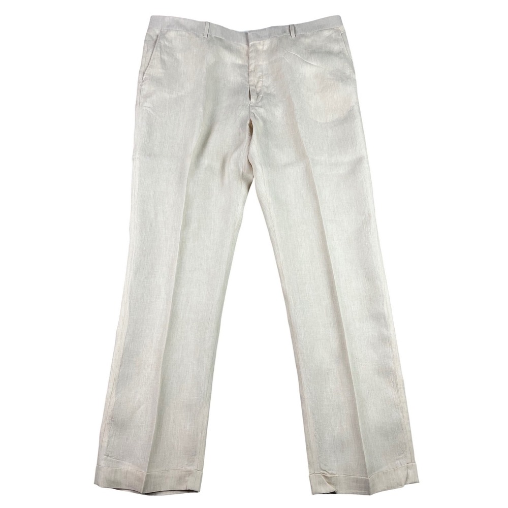 Baird McNutt Murano Linen Pants Mens 44x34 Zac Fit Beige Cuffed Trousers